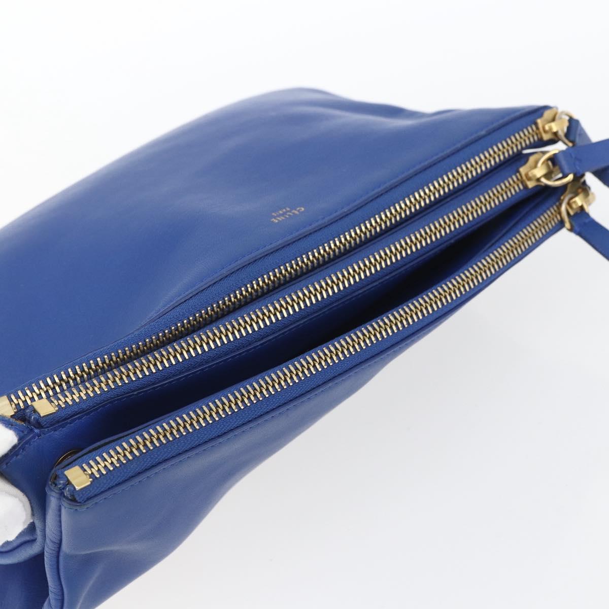 Celine Trio Crossbody Bag Leather, BLUE, LEATHER, Shoulder bag