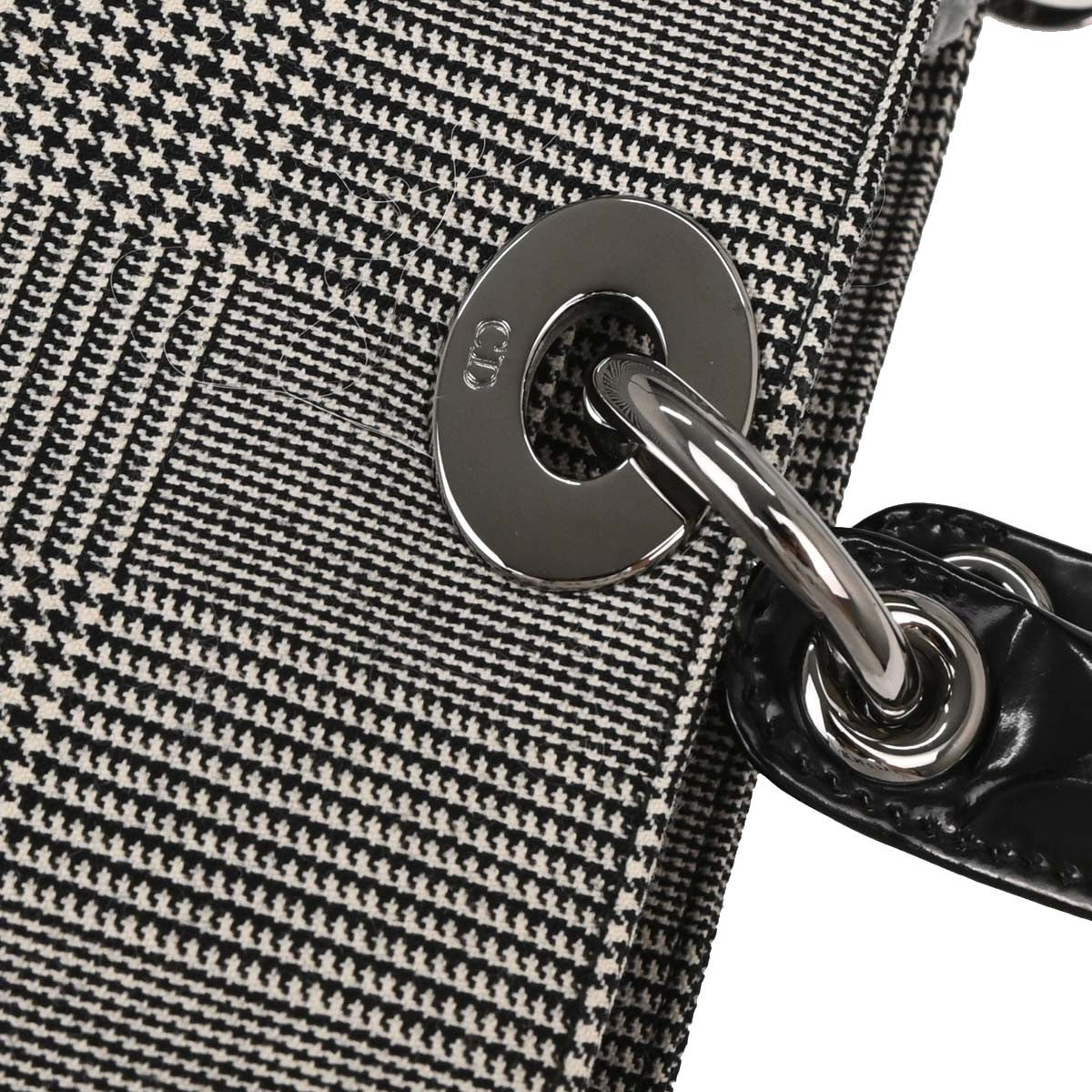Christian Dior Vintage Lady Dior Houndstooth Canvas, Black, Canvas, Handbag