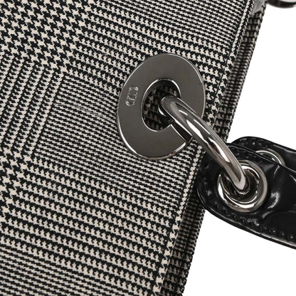 Christian Dior Vintage Lady Dior Houndstooth Canvas, Black, Canvas, Handbag