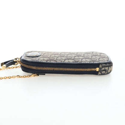 Christian Dior 30 Montaigne Phone Holder on Chain Oblique Canvas, Navy, Canvas, Crossbody Bag
