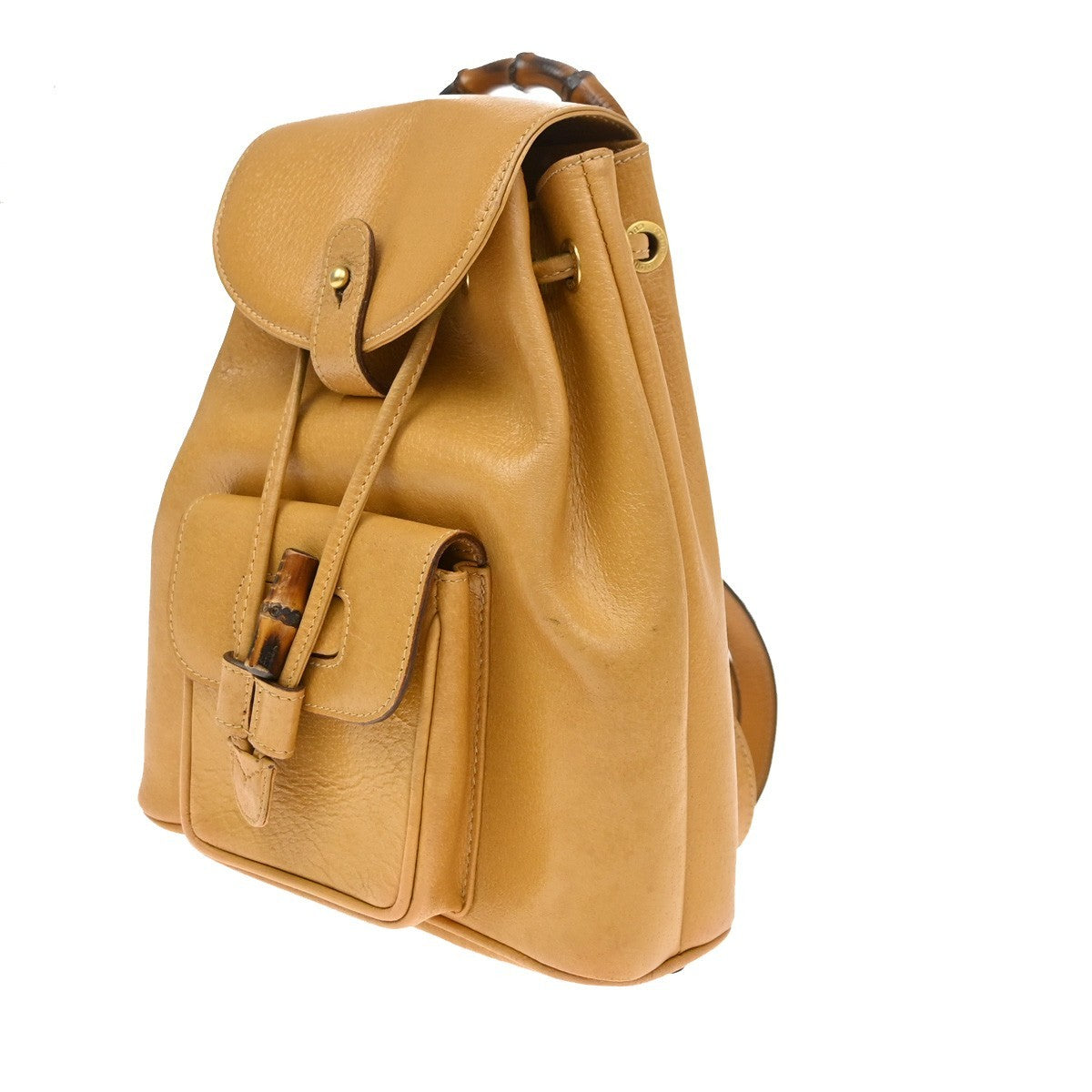 Gucci Vintage Bamboo Leather, Yellow, Leather, Backpack