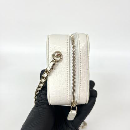 Chanel Square CC Chain Camera Quilted Caviar, White, Leather, Shoulder Bag