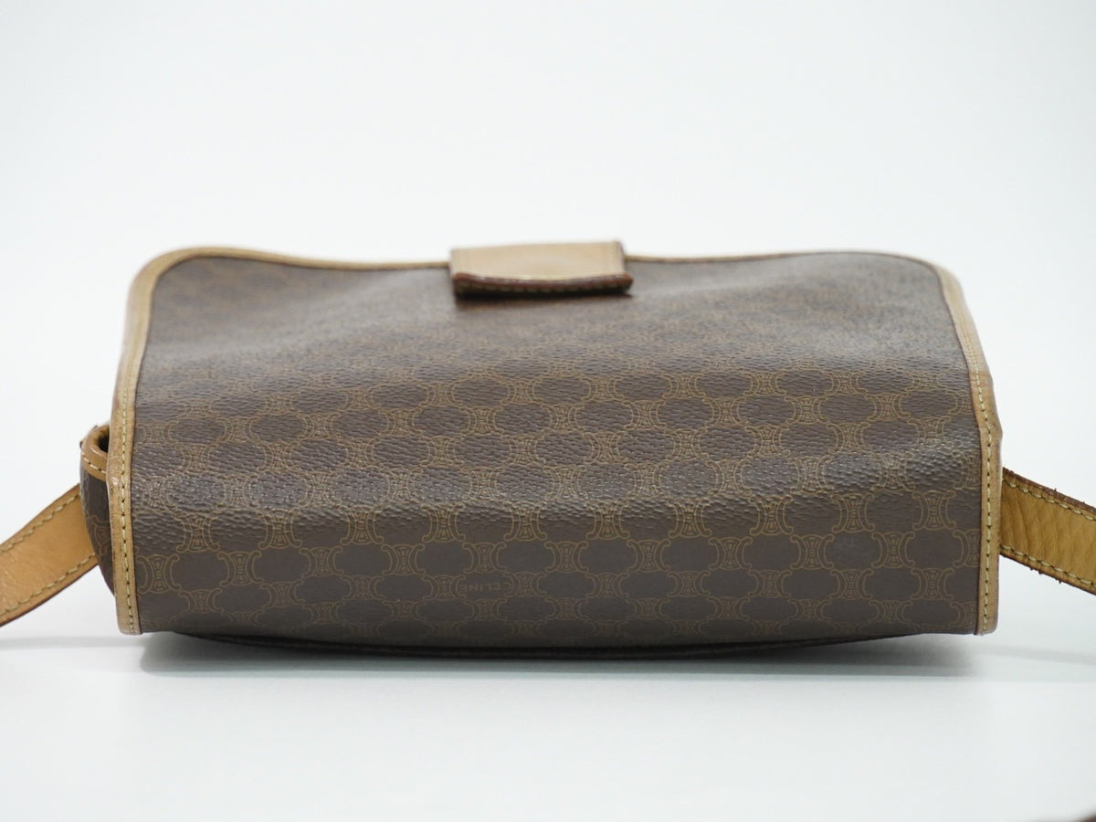 Celine Vintage Macadam Canvas and Leather, Brown, Canvas, Shoulder Bag