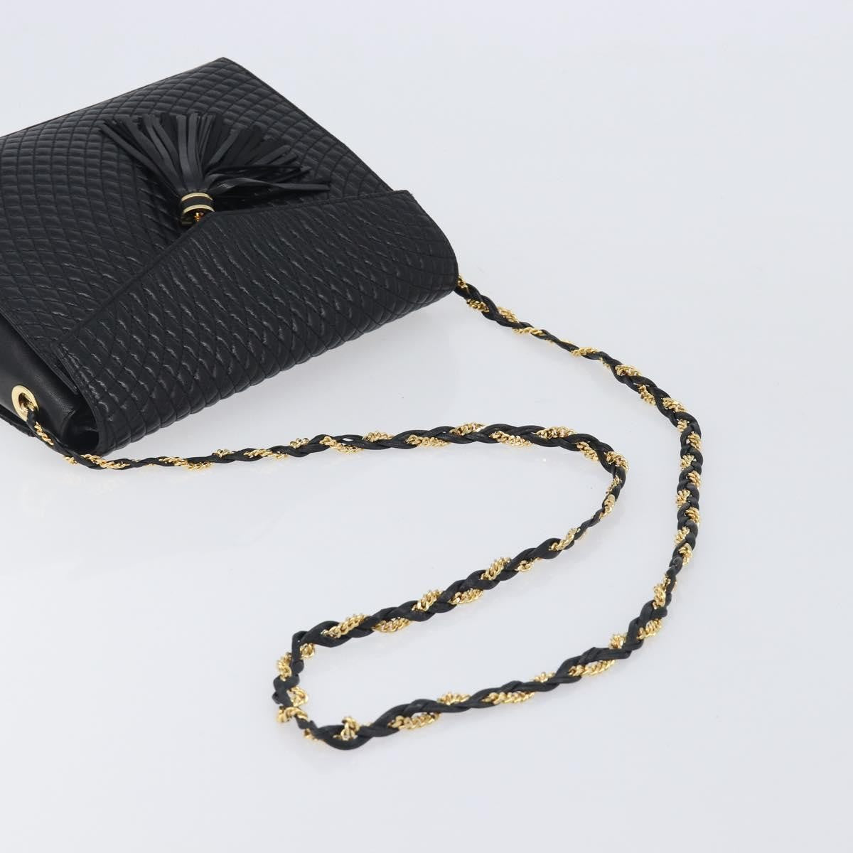 Bally Vintage Chain Quilted Leather, Black, Leather, Shoulder Bag