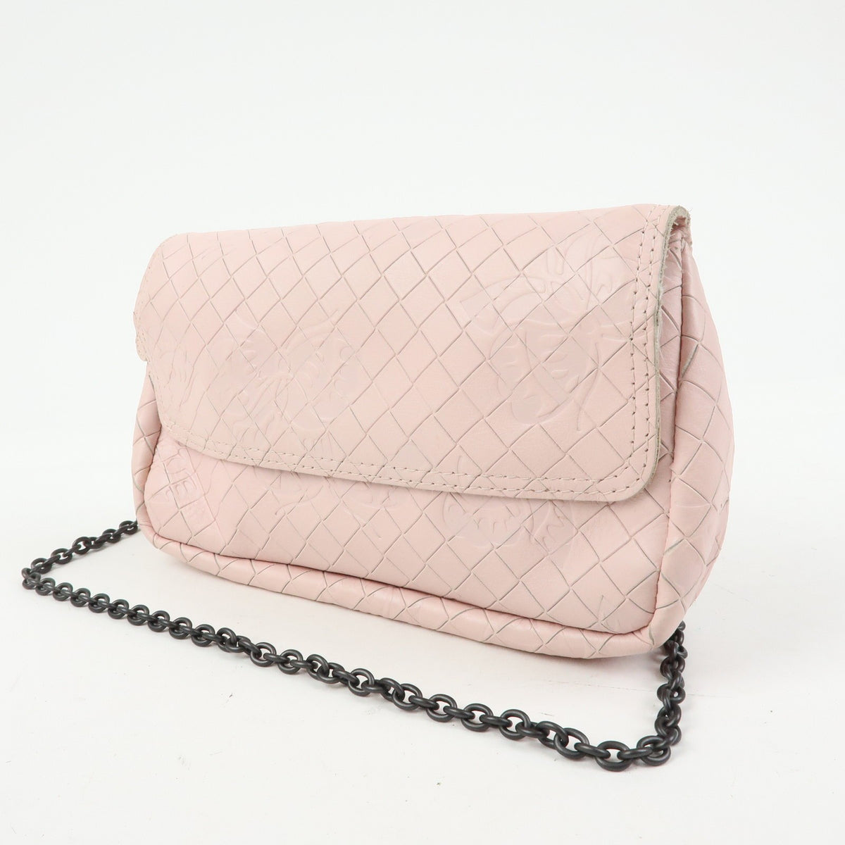 Bottega Veneta Expandable Chain Embossed Intrecciato Nappa, Pink, Leather, Crossbody Bag