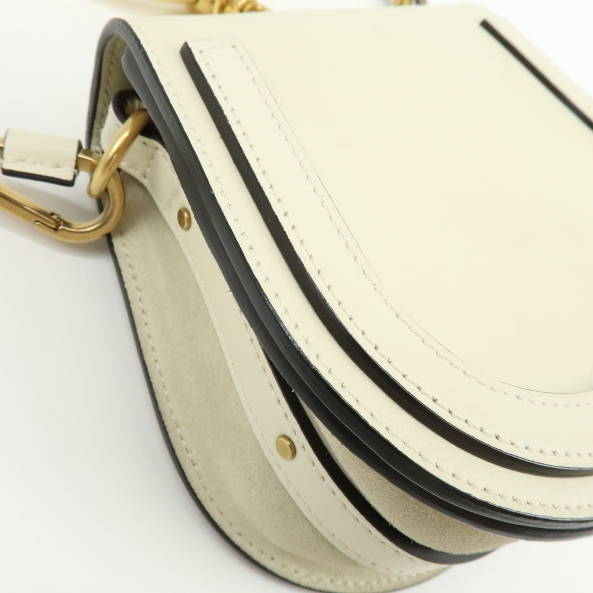 Chloe Nile Studded Suede and Leather, White, Leather, Crossbody Bag