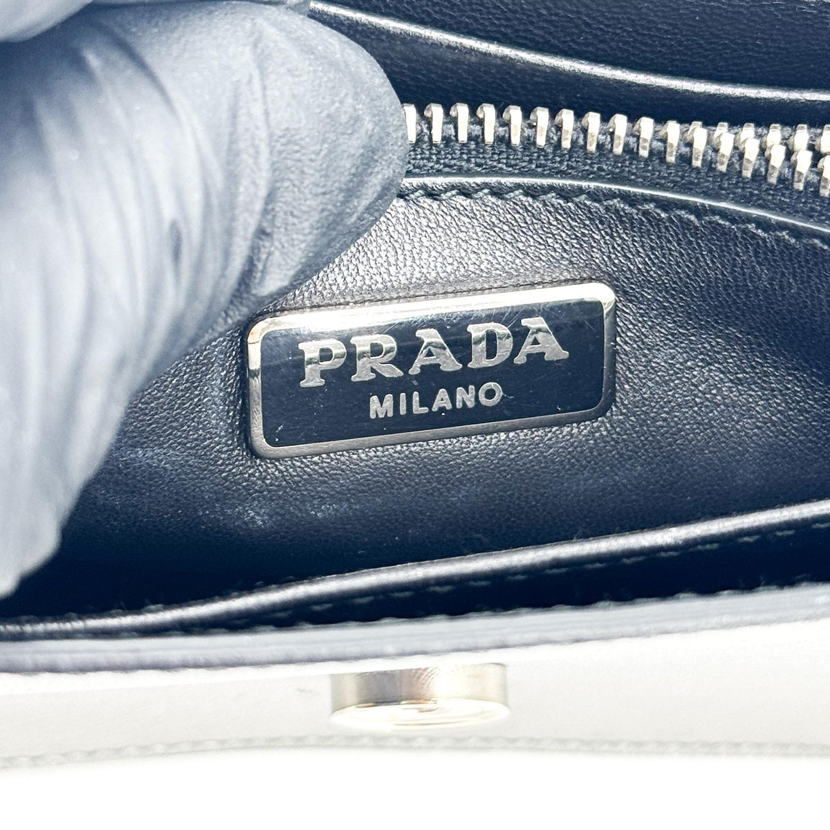 Prada Wallet on Strap Saffiano Leather, Silver, Leather, Crossbody Bag