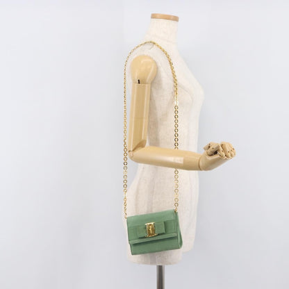 Salvatore Ferragamo Vala Chain Suede, Green, Suede, Shoulder Bag