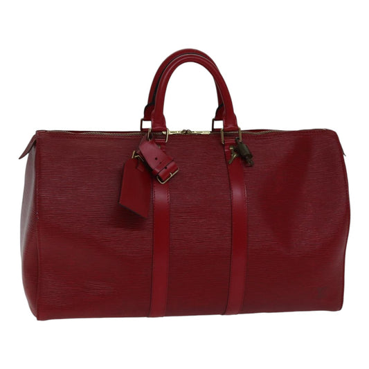 Louis Vuitton Keepall 45, Red, Leather, travel