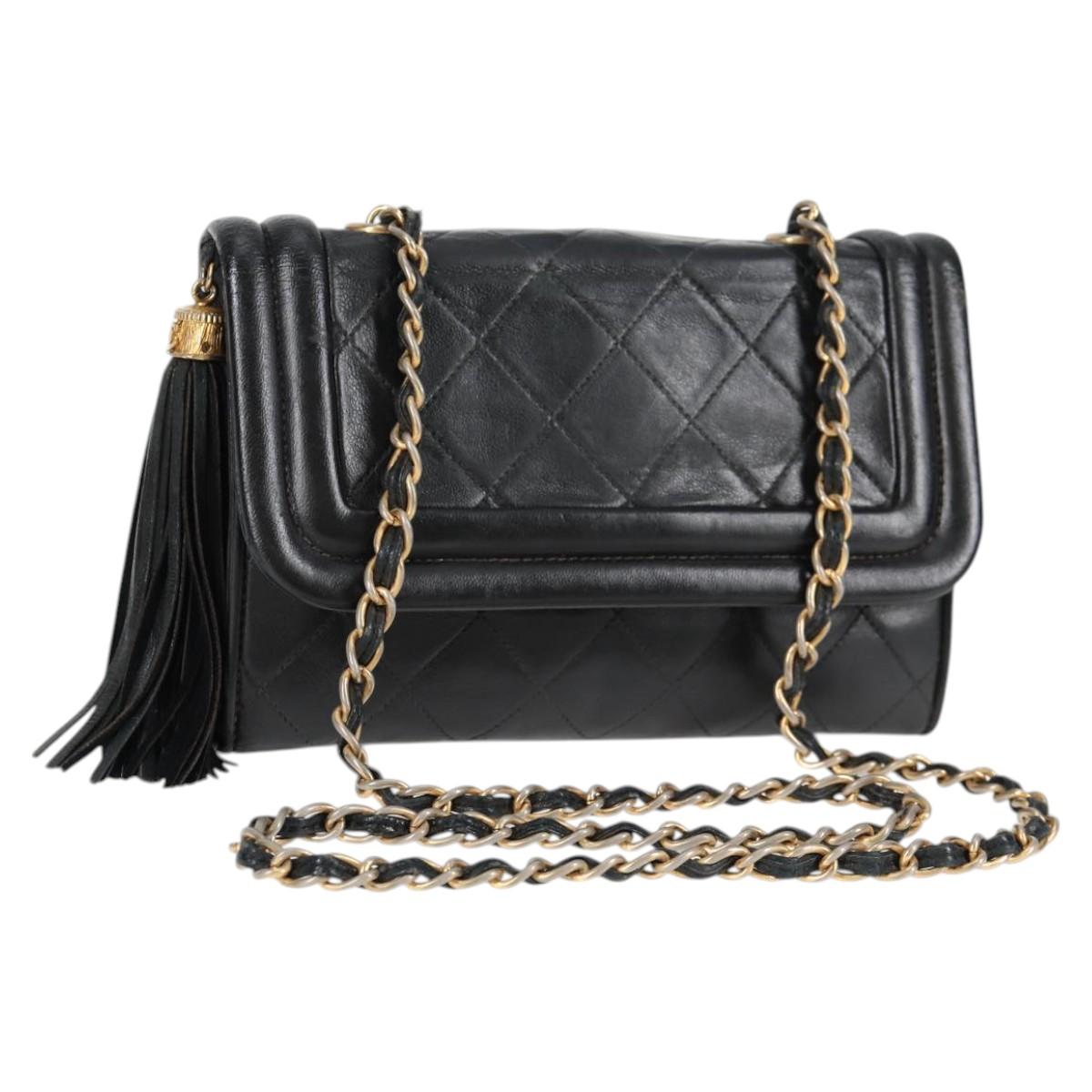 Chanel Tassel, Black, Leather, shoulder