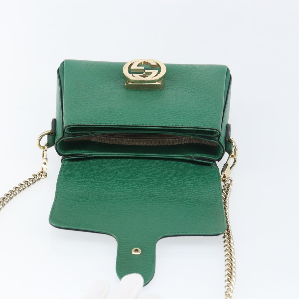 Gucci Interlocking Chain Leather, Green, Leather, Shoulder Bag