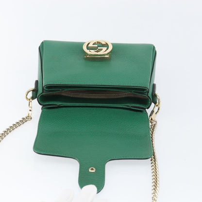 Gucci Interlocking Chain Leather, Green, Leather, Shoulder Bag