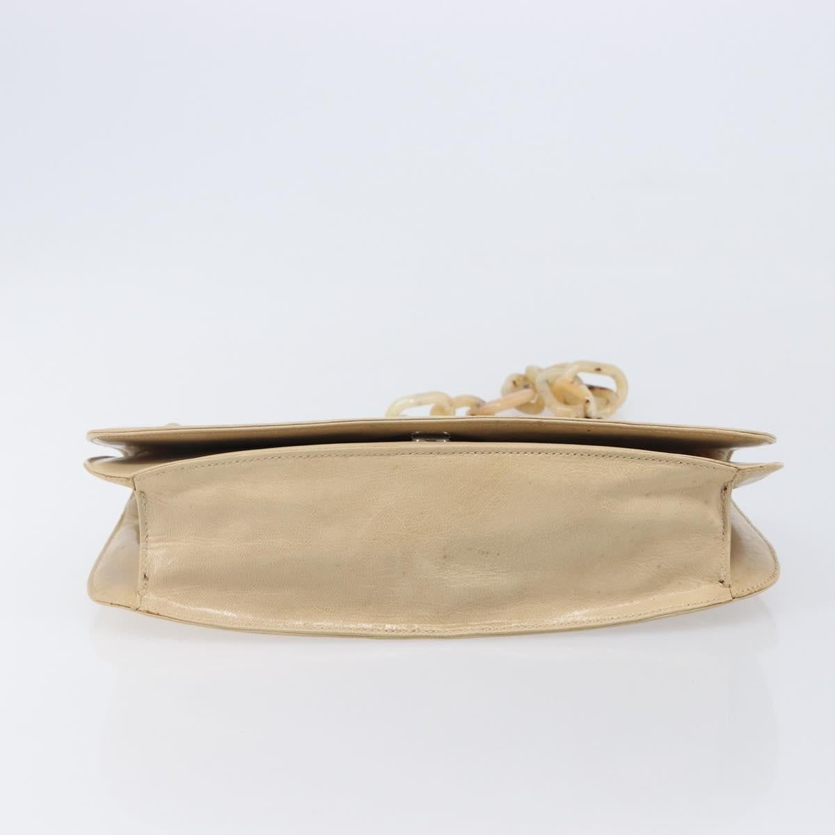 Prada Resin Chain Ruffle Flap Leather, Beige, Leather, Handbag