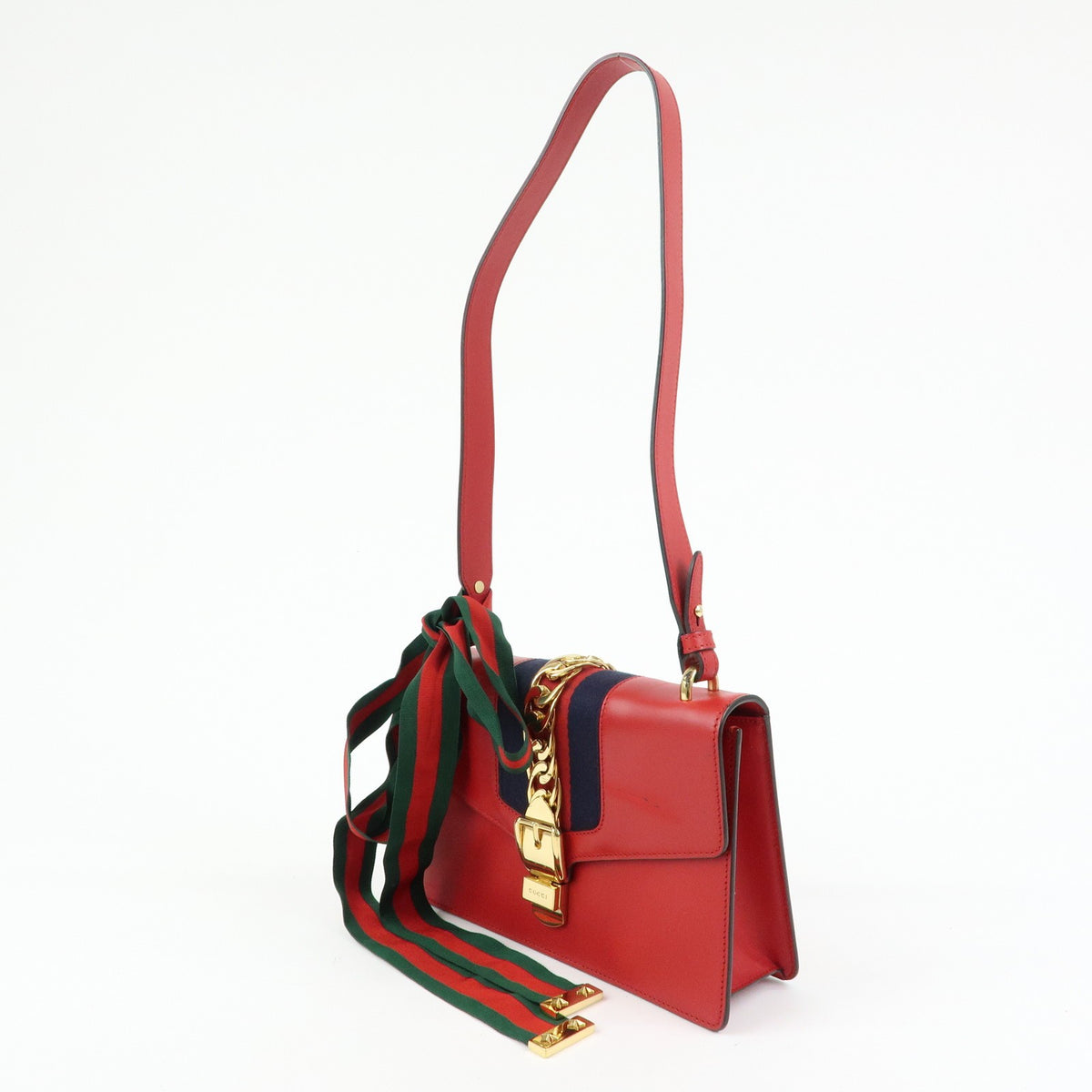 Gucci Sylvie Leather, Red, Leather, Shoulder Bag