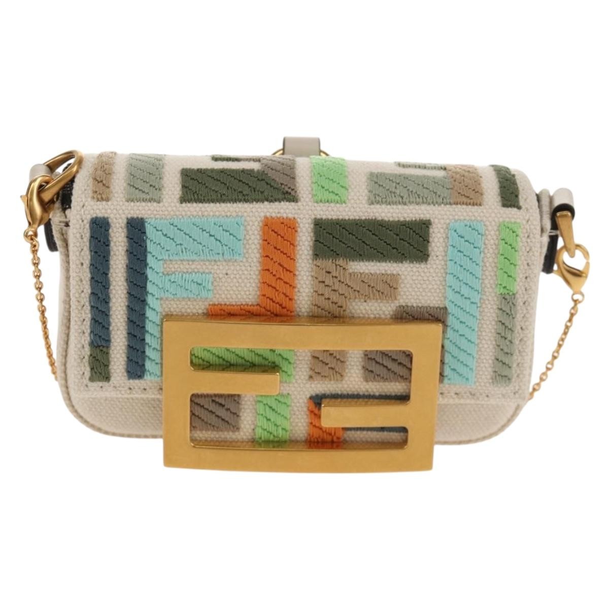 Fendi Chain Baguette Charm Zucca Embroidered Canvas, Multicolour, Canvas, Shoulder Bag