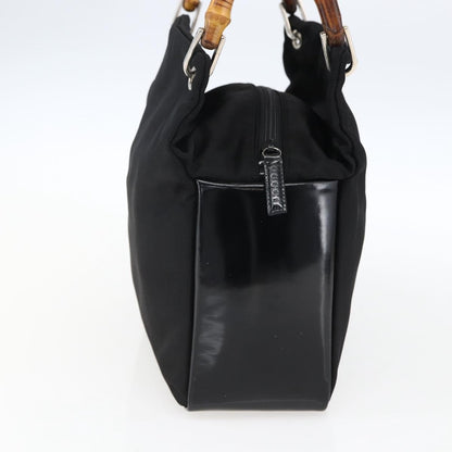 Gucci Vintage Bamboo Handle Tote Nylon, Black, Nylon, Tote Bag