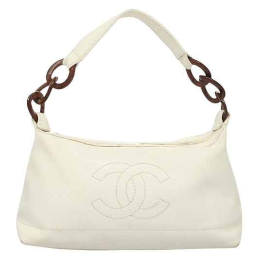 Chanel Logo CC, White, Leather, handbag