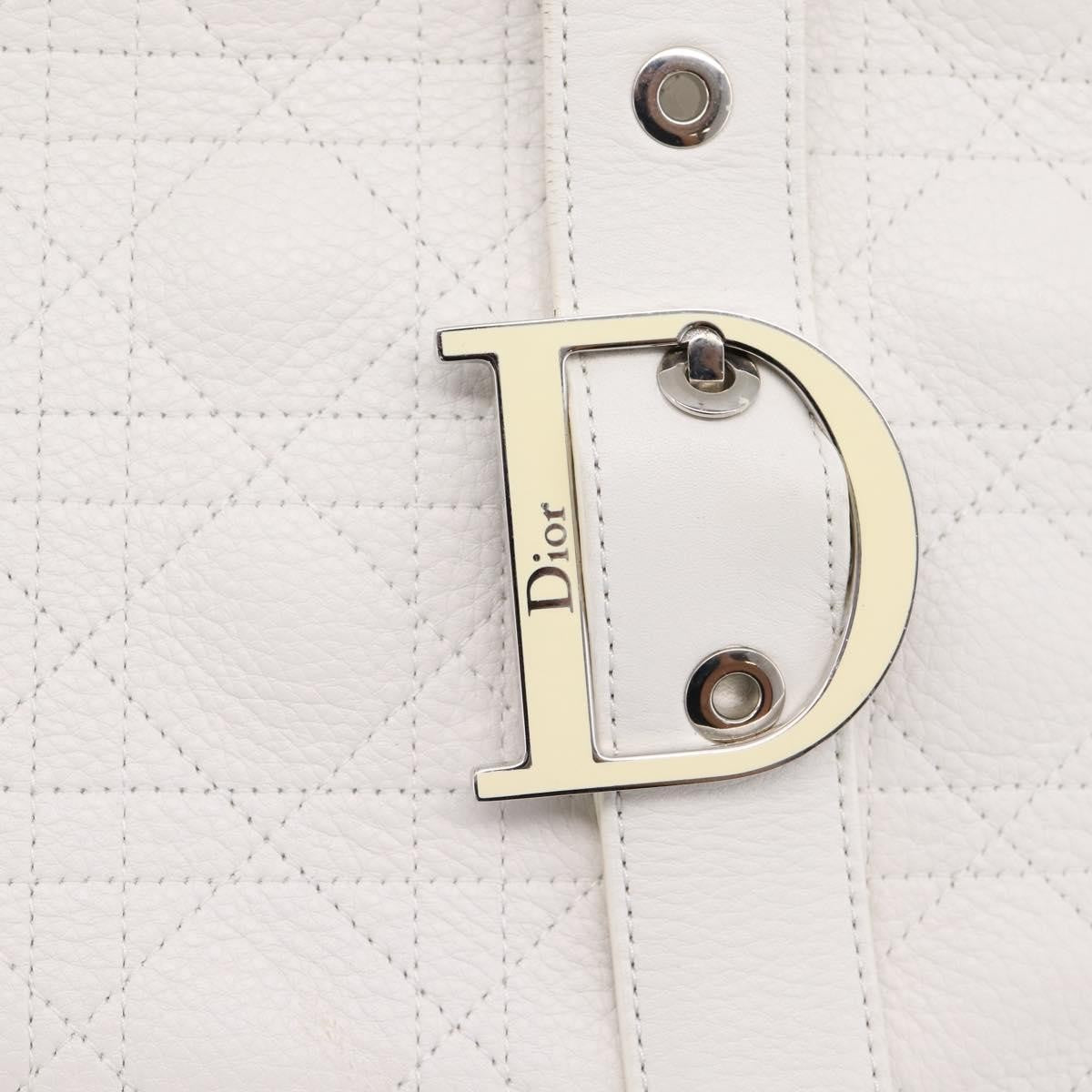 Christian Dior D Buckle Tote Cannage Stitch Leather, White, Leather, Tote Bag