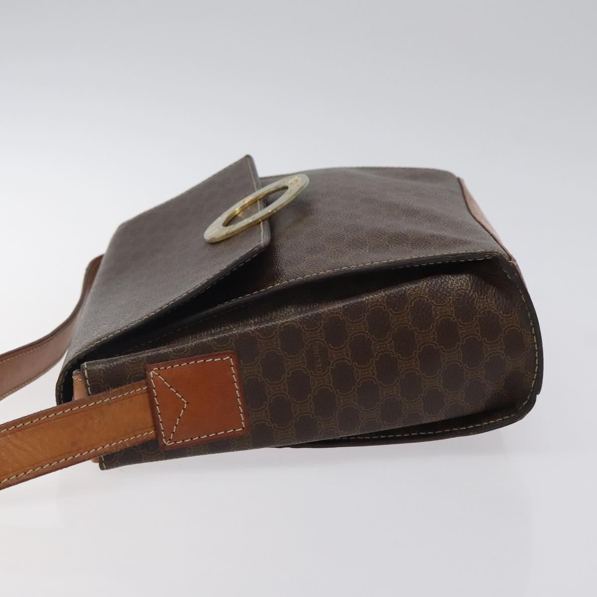 Celine Vintage Macadam Circle Logo Canvas and Leather, Brown, Canvas, Shoulder Bag