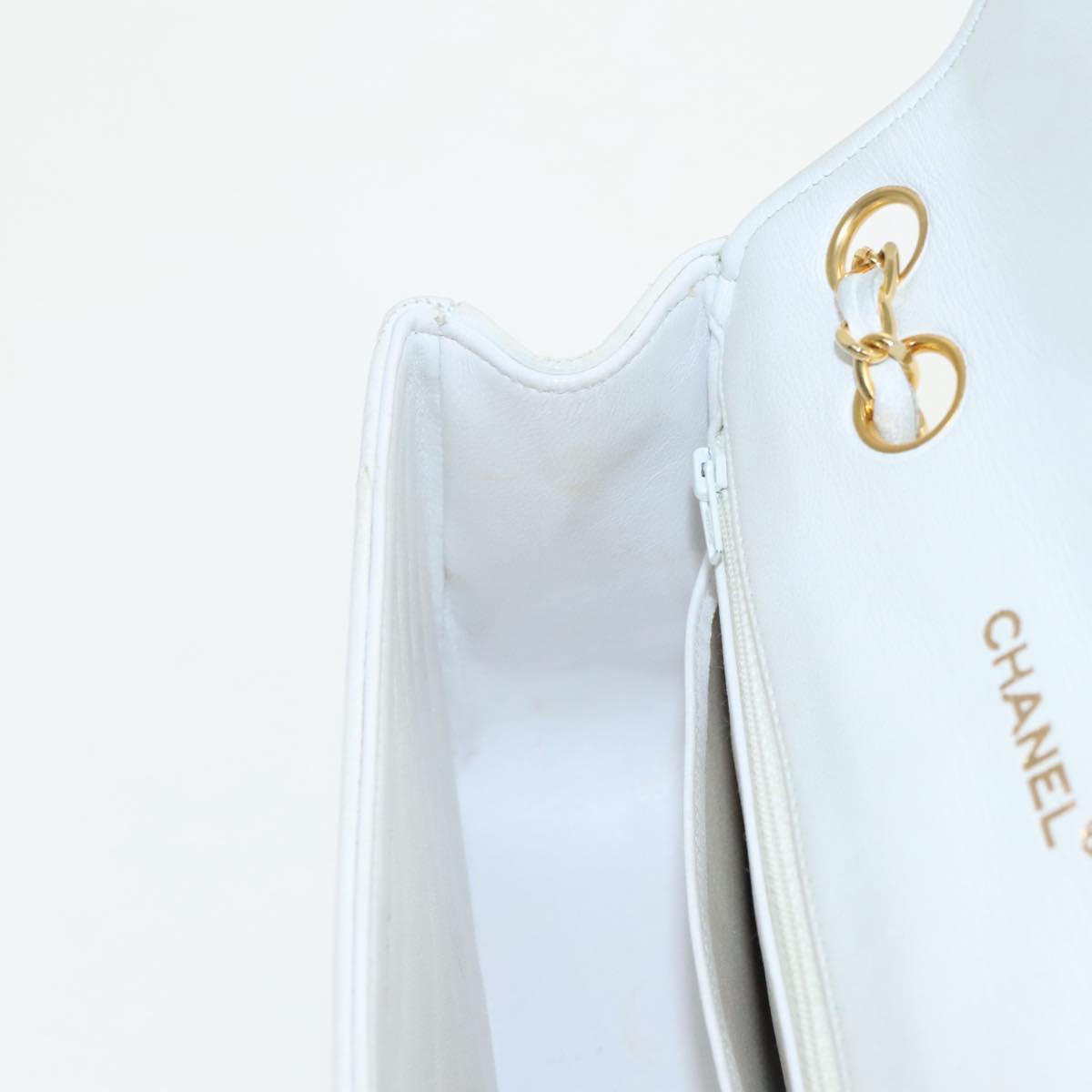 Chanel Demi Lune, White, Leather, shoulder