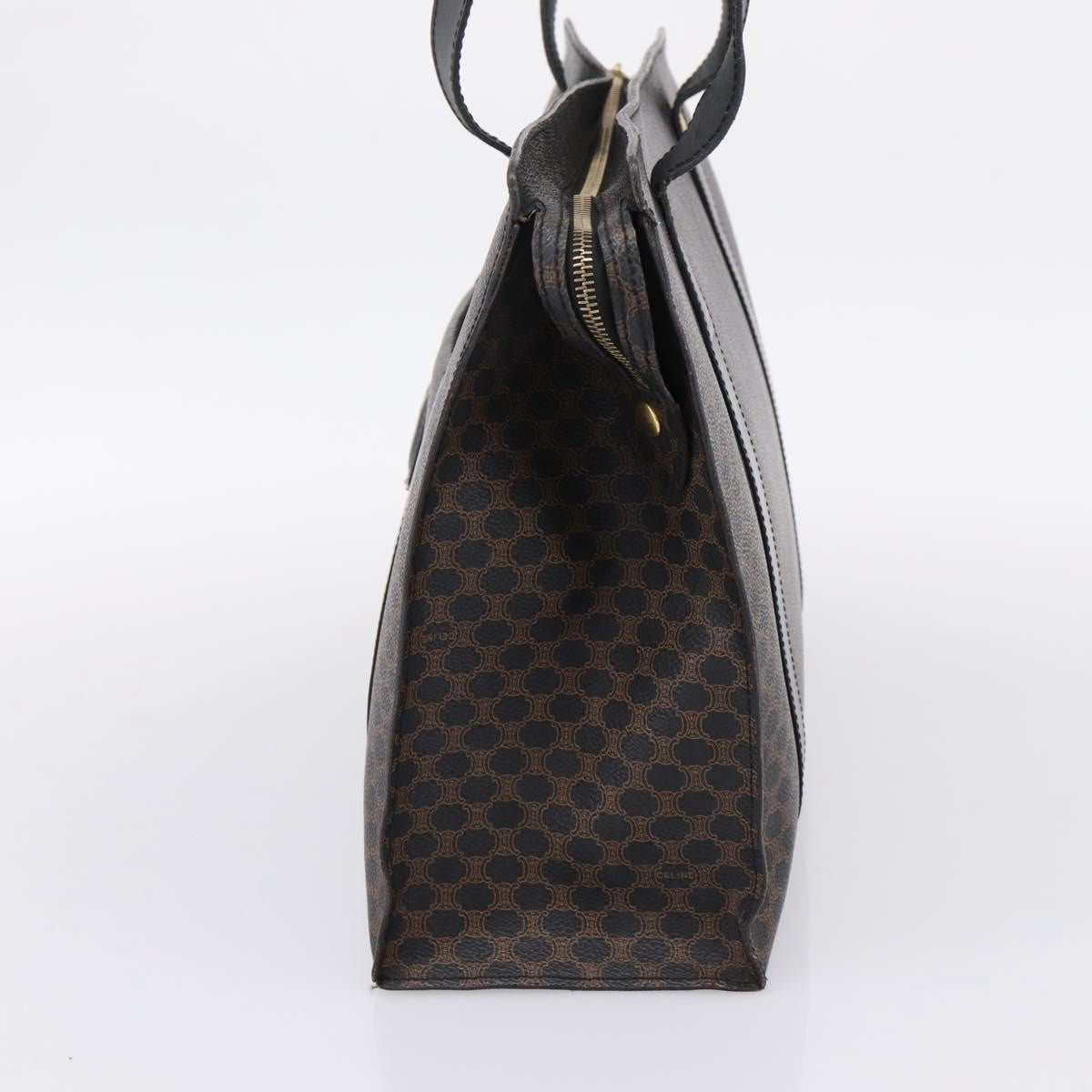 Celine Vintage Macadam Shopper Coated Canvas, Black, PVC, Tote Bag
