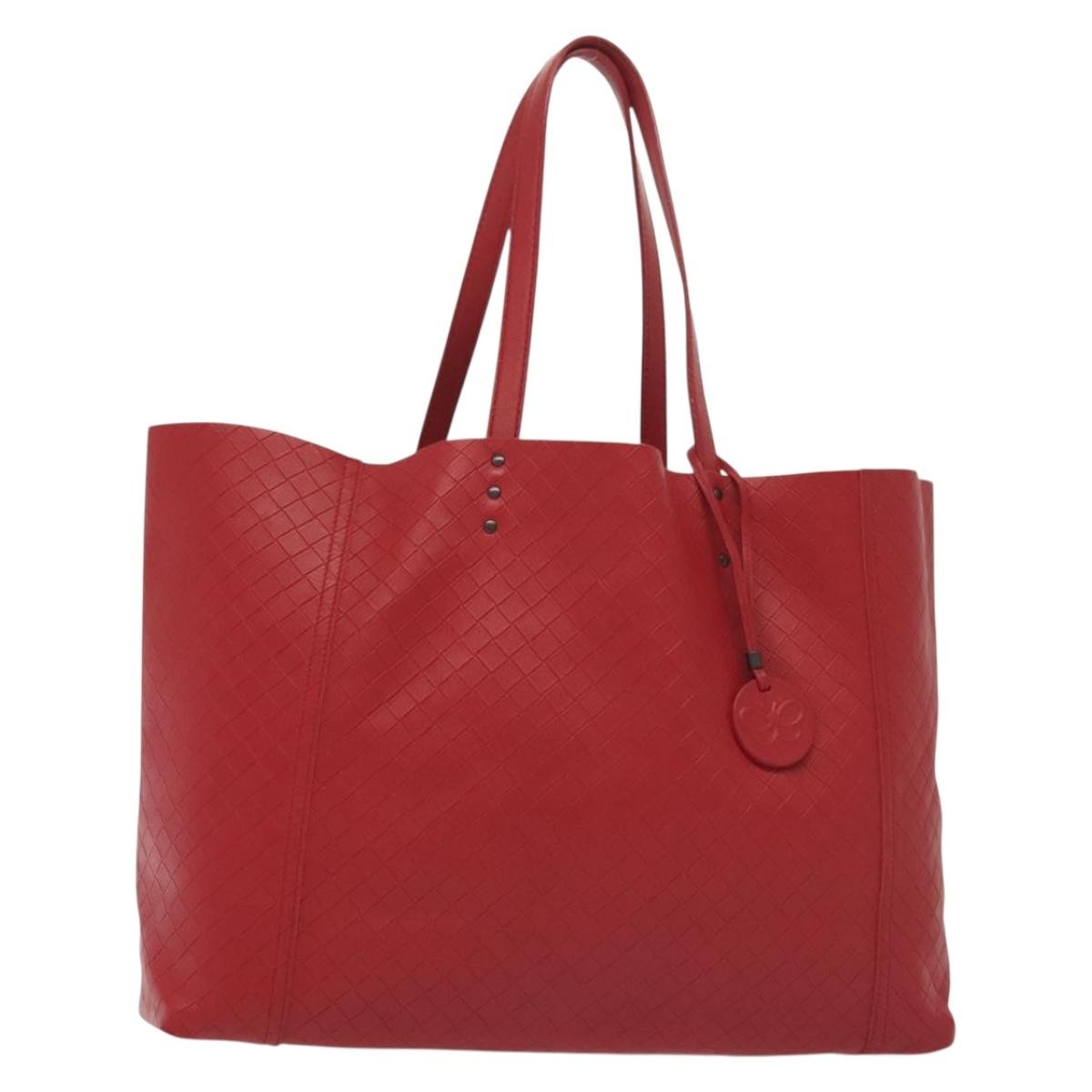 Bottega Veneta Intrecciomirage Tote Leather, Red, Leather, Tote Bag