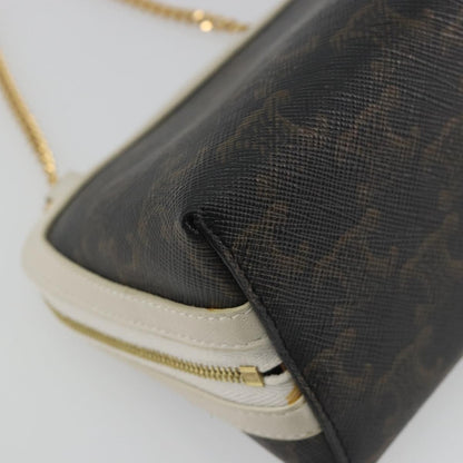 Celine Zip Around Chain Clutch Triomphe Coated Canvas, Brown, Canvas, Clutch