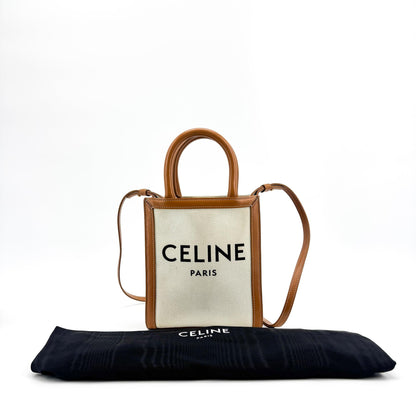 Celine Vertical Cabas Canvas with Leather, Beige, Canvas, Tote Bag