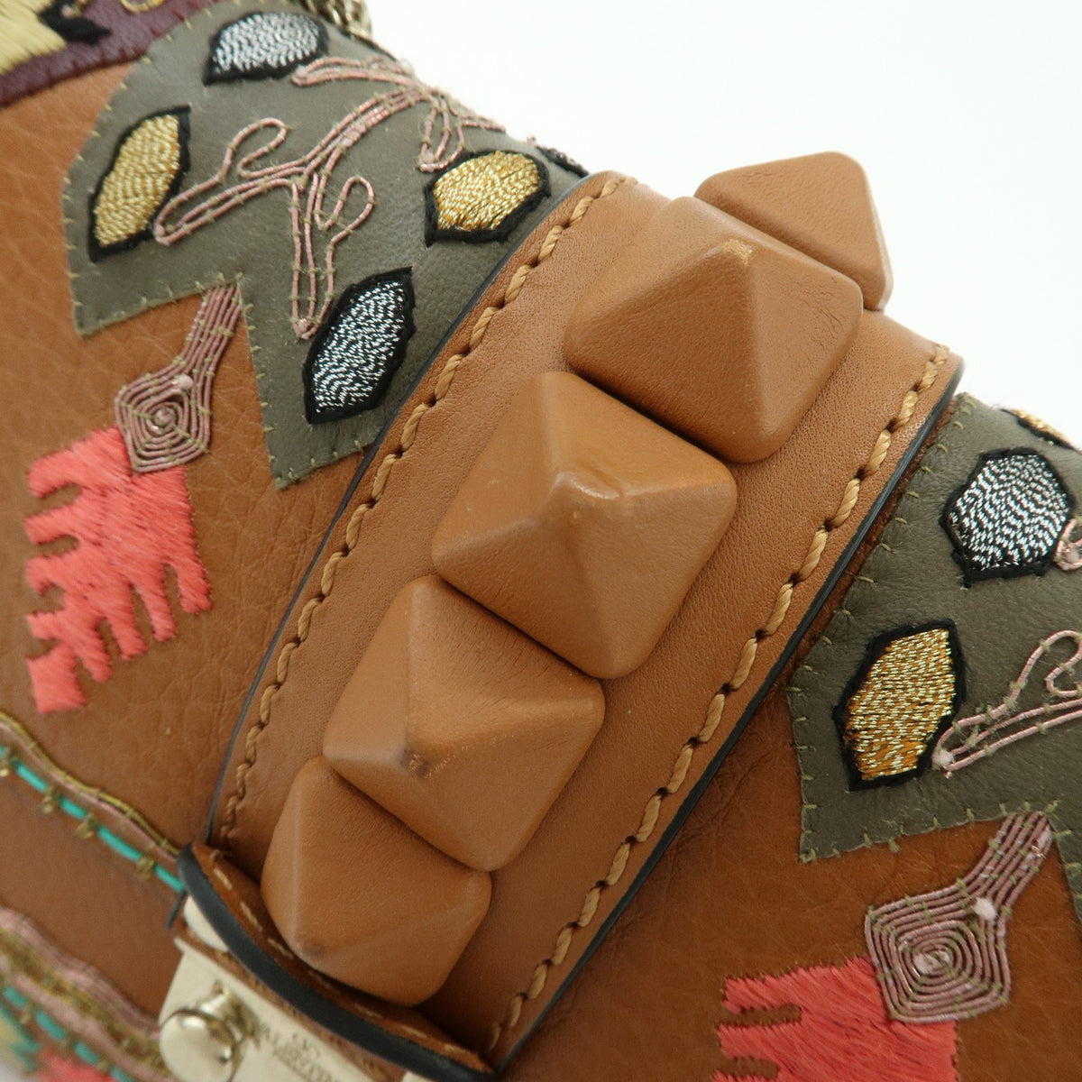 Valentino Garavani Glam Lock Leather, Brown, Leather, Shoulder Bag