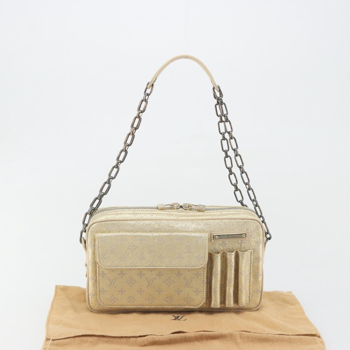 Louis Vuitton McKenna Mini Lin, Gold, Canvas, Shoulder Bag