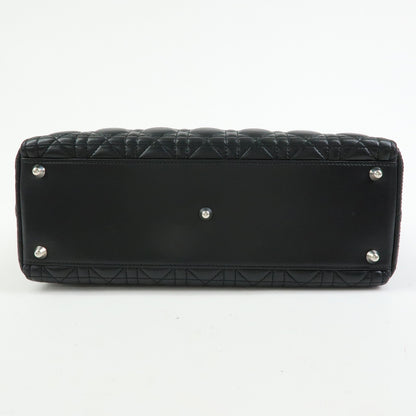Christian Dior Lady Dior Cannage Quilt Lambskin, Black, Leather, Handbag