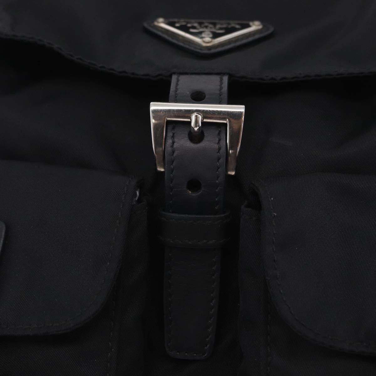 Prada Double Pocket Backpack Chain Re-Nylon, Black, Nylon, Shoulder Bag