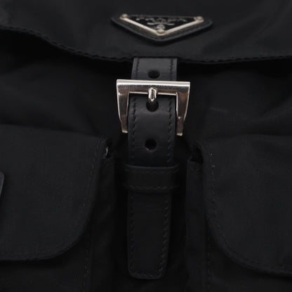 Prada Double Pocket Backpack Chain Re-Nylon, Black, Nylon, Shoulder Bag