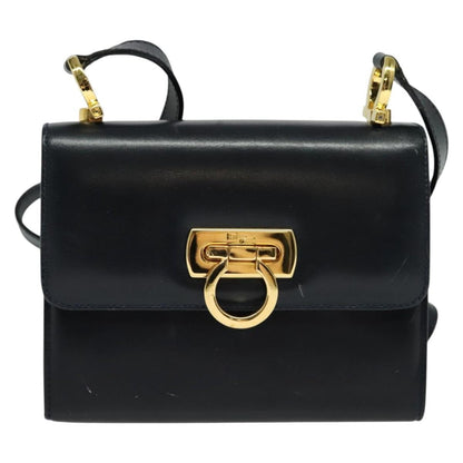 Salvatore Ferragamo Gancini Leather, Black, Leather, Shoulder Bag