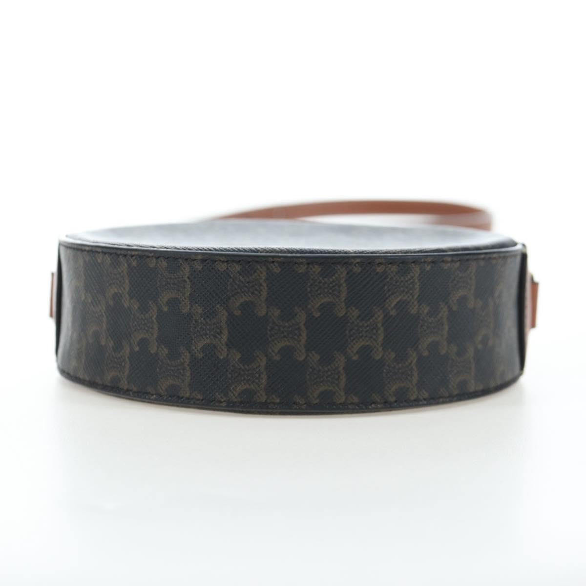 Celine Round Purse on Strap Triomphe Coated Canvas, Black, PVC, Shoulder Bag