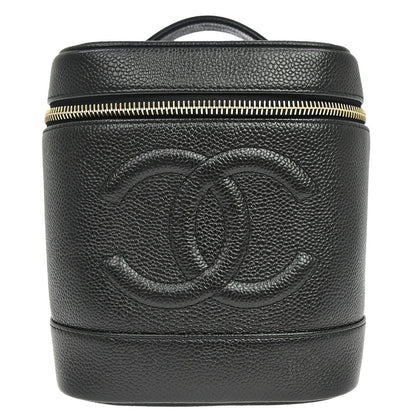 Chanel Vintage Timeless Cosmetic Case Caviar, Black, Leather, Handbag