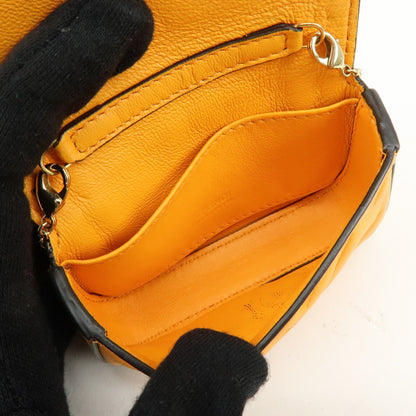 Fendi Chain Baguette Charm Zucca Embossed Leather, Orange, Leather, Handbag