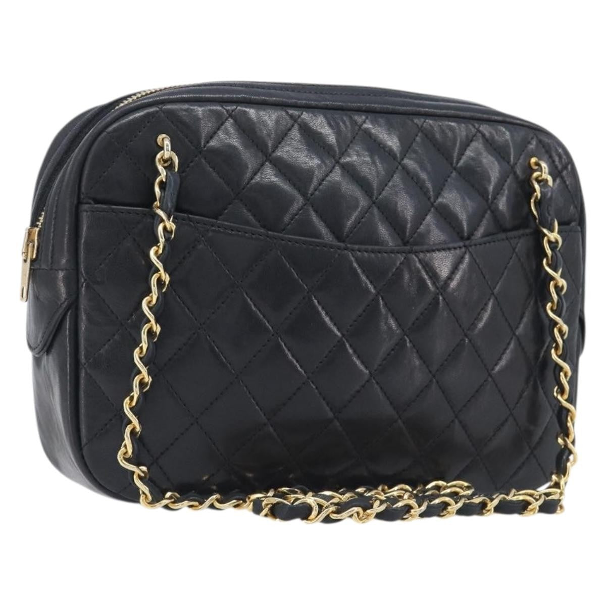 Chanel Vintage Front Pocket Camera Chevron Lambskin, Black, Leather, Handbag