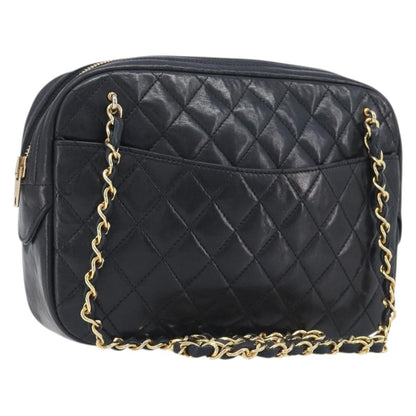 Chanel Vintage Front Pocket Camera Chevron Lambskin, Black, Leather, Handbag