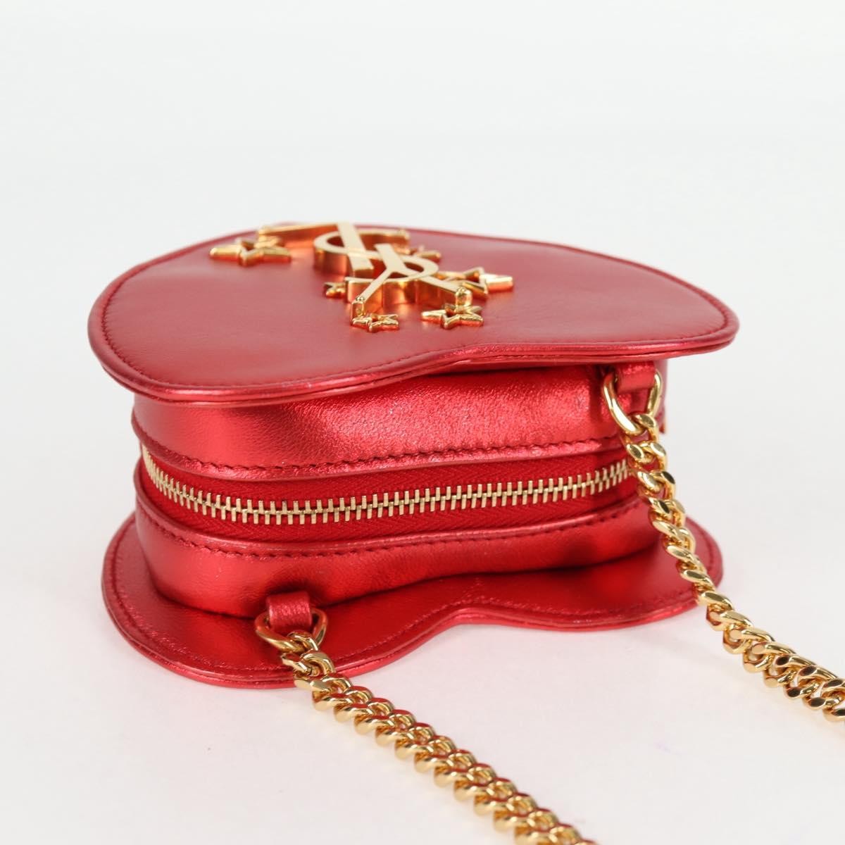 Saint Laurent Love Heart Chain Leather, Red, Leather, Shoulder Bag
