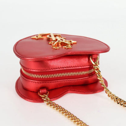Saint Laurent Love Heart Chain Leather, Red, Leather, Shoulder Bag