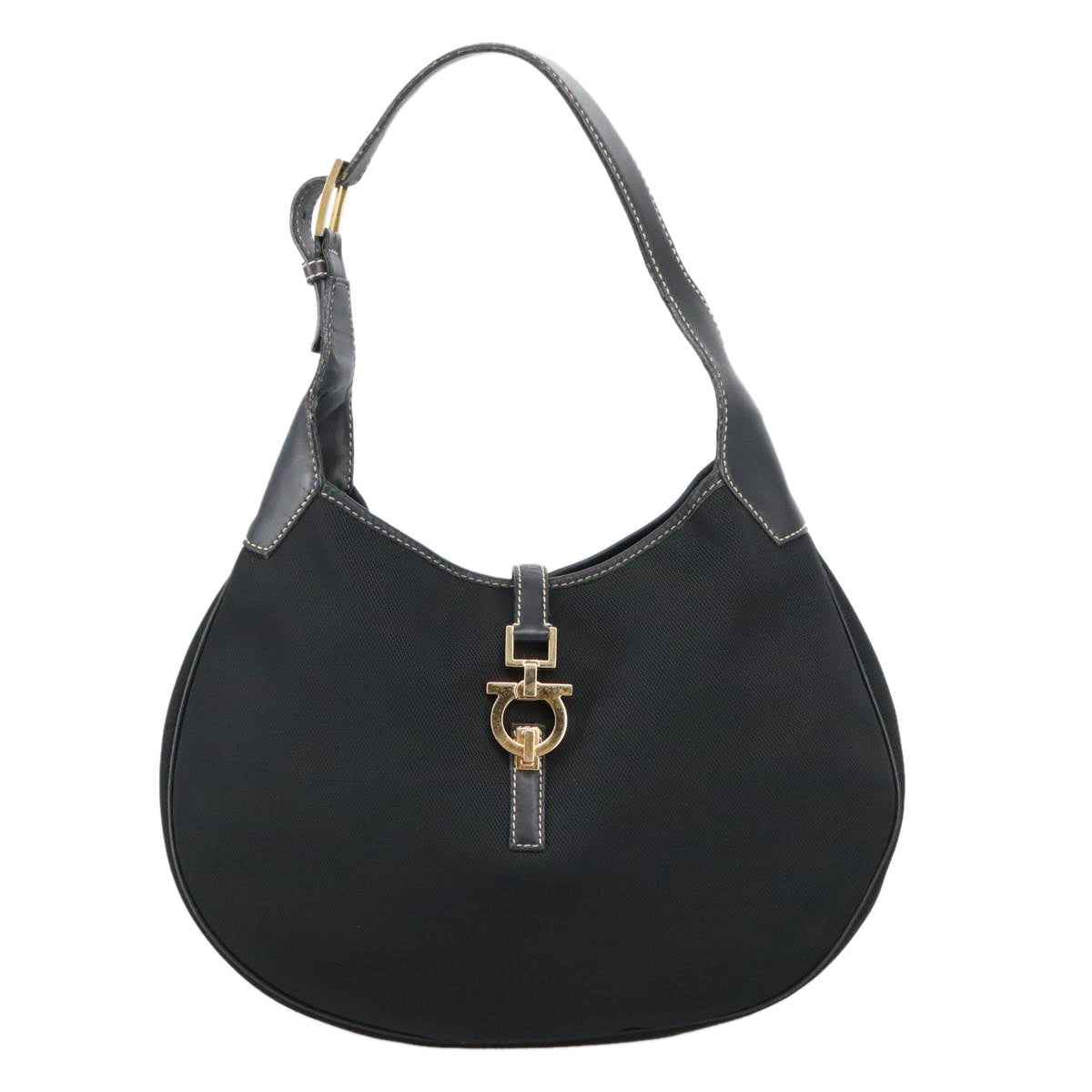 Salvatore Ferragamo Gancini, Black, Canvas, shoulder