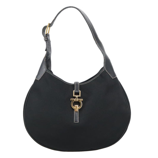 Salvatore Ferragamo Gancini, Black, Canvas, shoulder