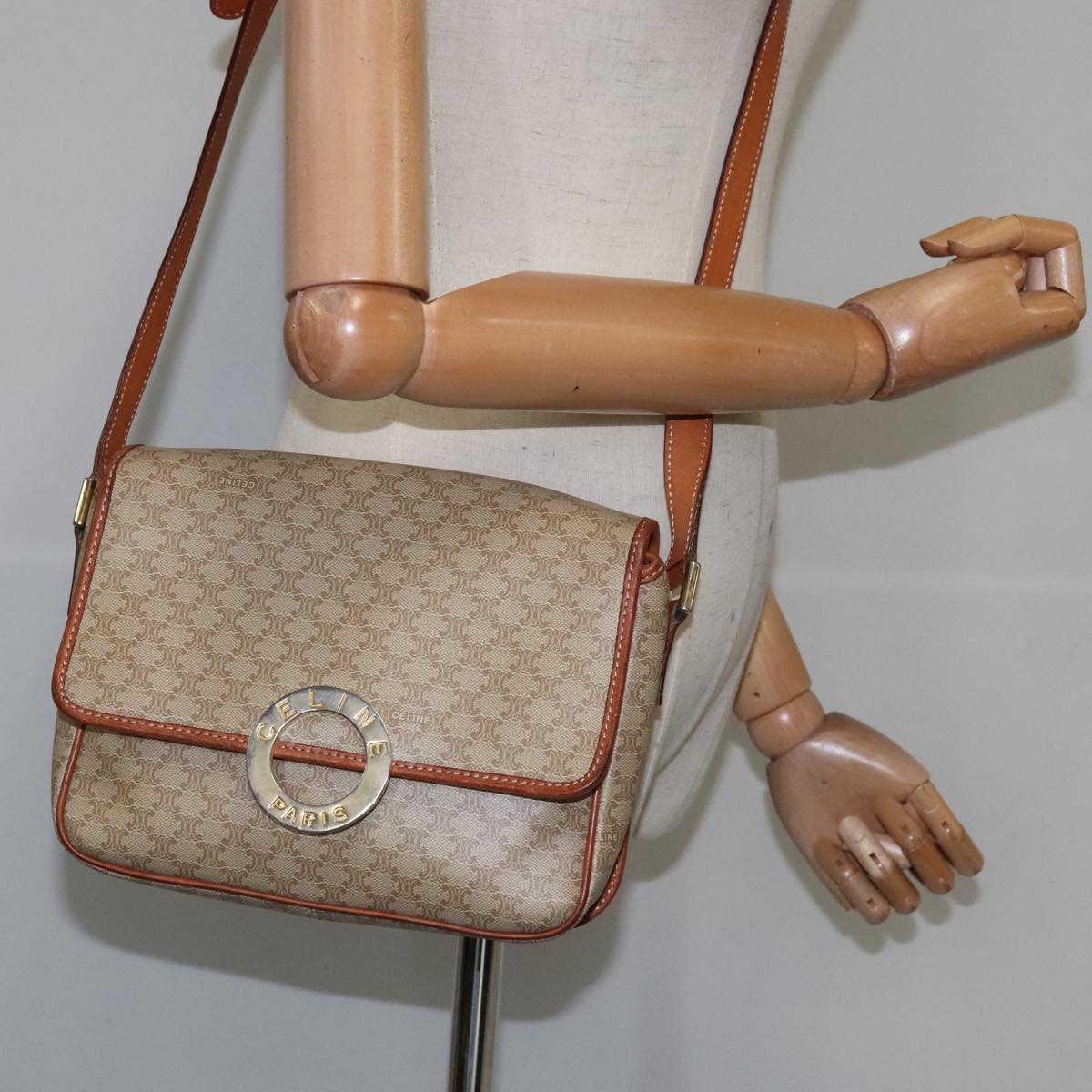 Céline Macadam, Beige, Canvas, shoulder