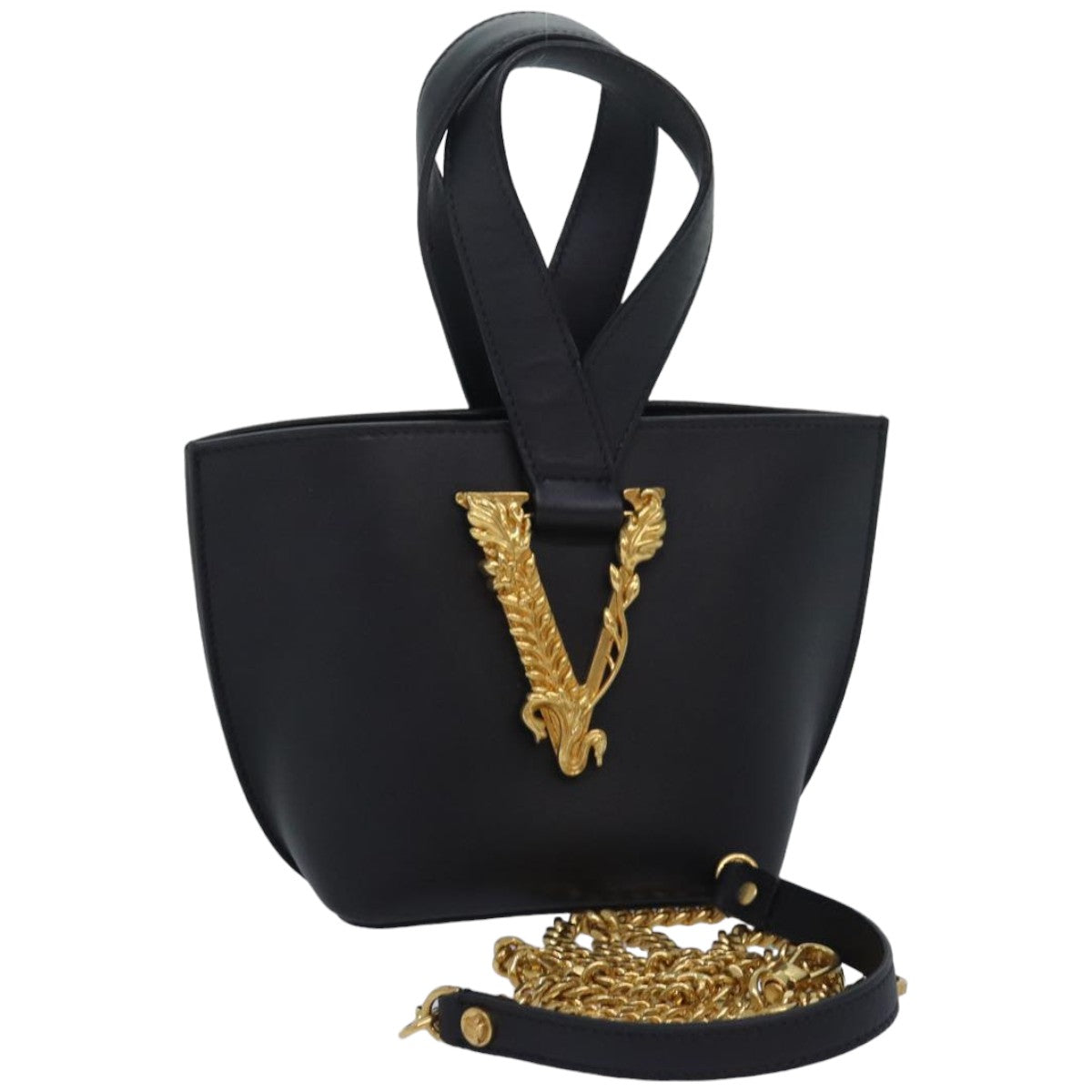 Versace Virtus, Black, Leather, handbag