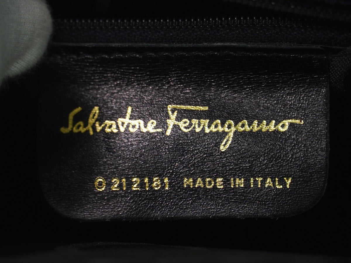 Salvatore Ferragamo Convertible Top Handle Leather, Navy, Leather, Handbag