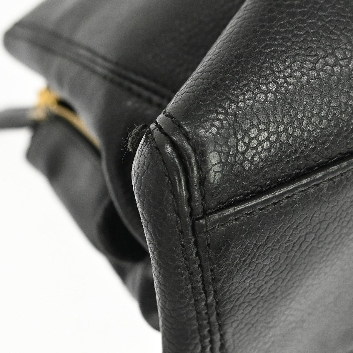 Chanel Vintage Logo Chain Tote Caviar, Black, Leather, Tote Bag