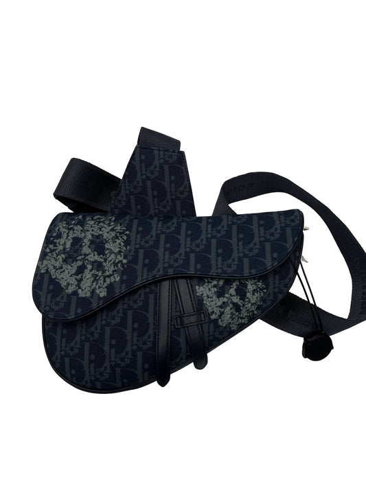 Christian Dior Saddle Tripple Pouch Oblique Canvas, BLACK, CANVAS, Crossbody bag
