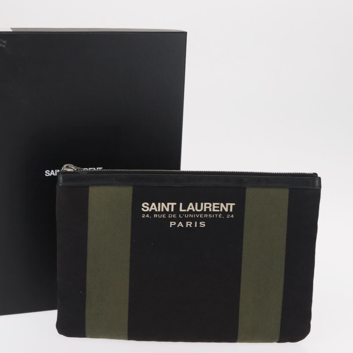 Saint Laurent Beach Zip Canvas, Khaki, Canvas, Clutch