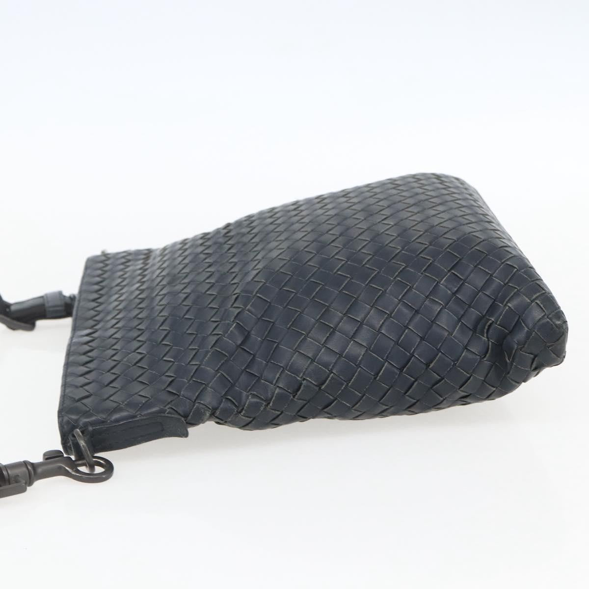 Bottega Veneta Flat Messenger Intrecciato Nappa, Navy, Leather, Crossbody Bag